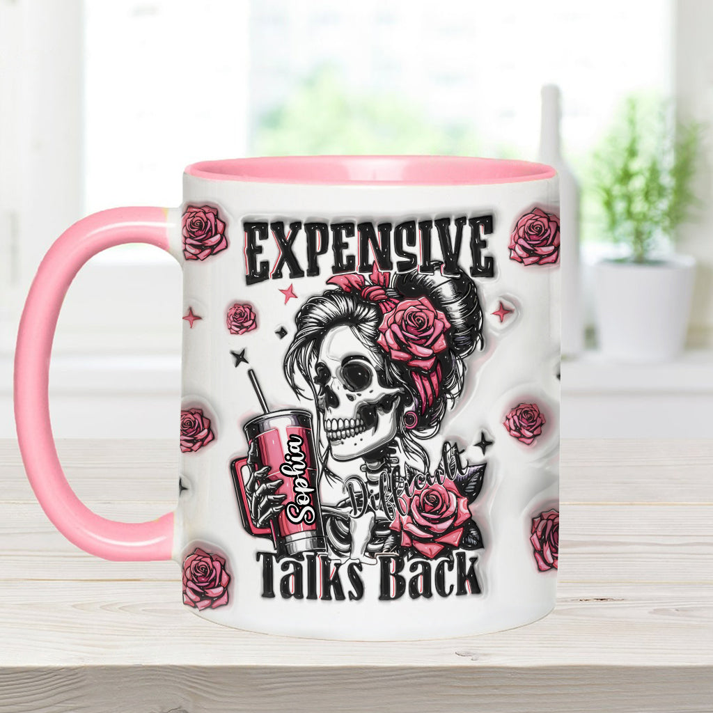 Personalisierte Tasse mit Totenkopf-Motiv und Blumendekor