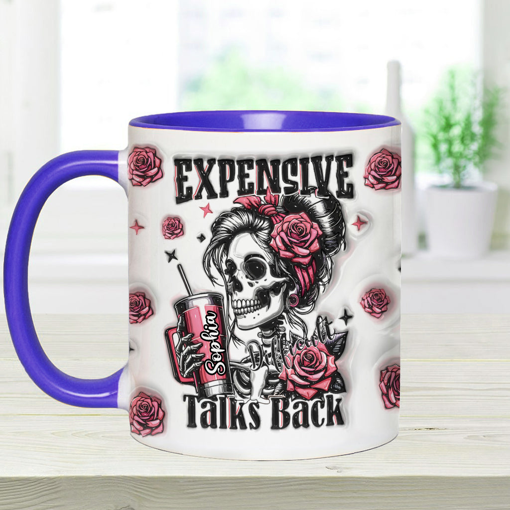 Personalisierte Tasse mit Totenkopf-Motiv und Blumendekor