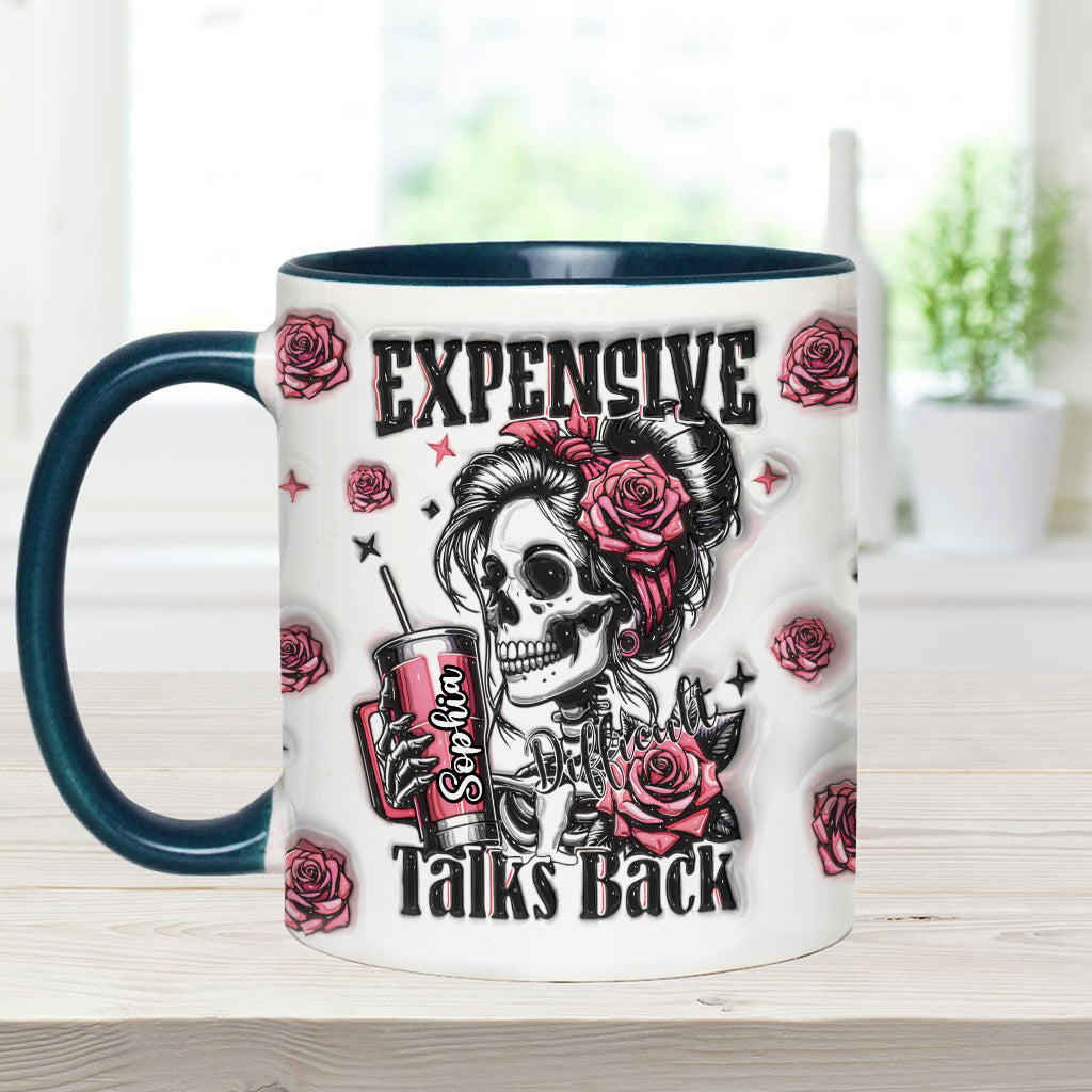 Personalisierte Tasse mit Totenkopf-Motiv und Blumendekor