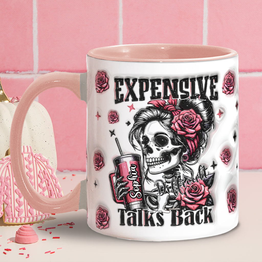 Personalisierte Tasse mit Totenkopf-Motiv und Blumendekor