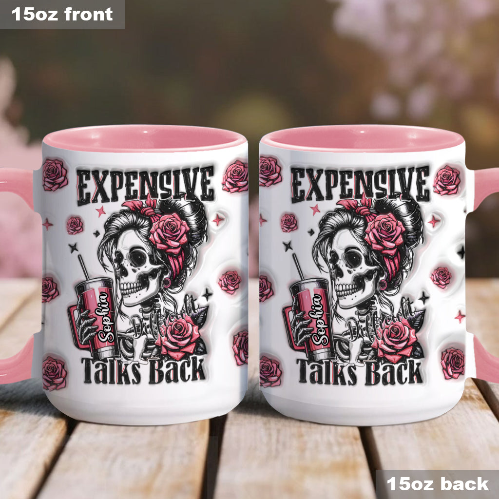 Personalisierte Tasse mit Totenkopf-Motiv und Blumendekor