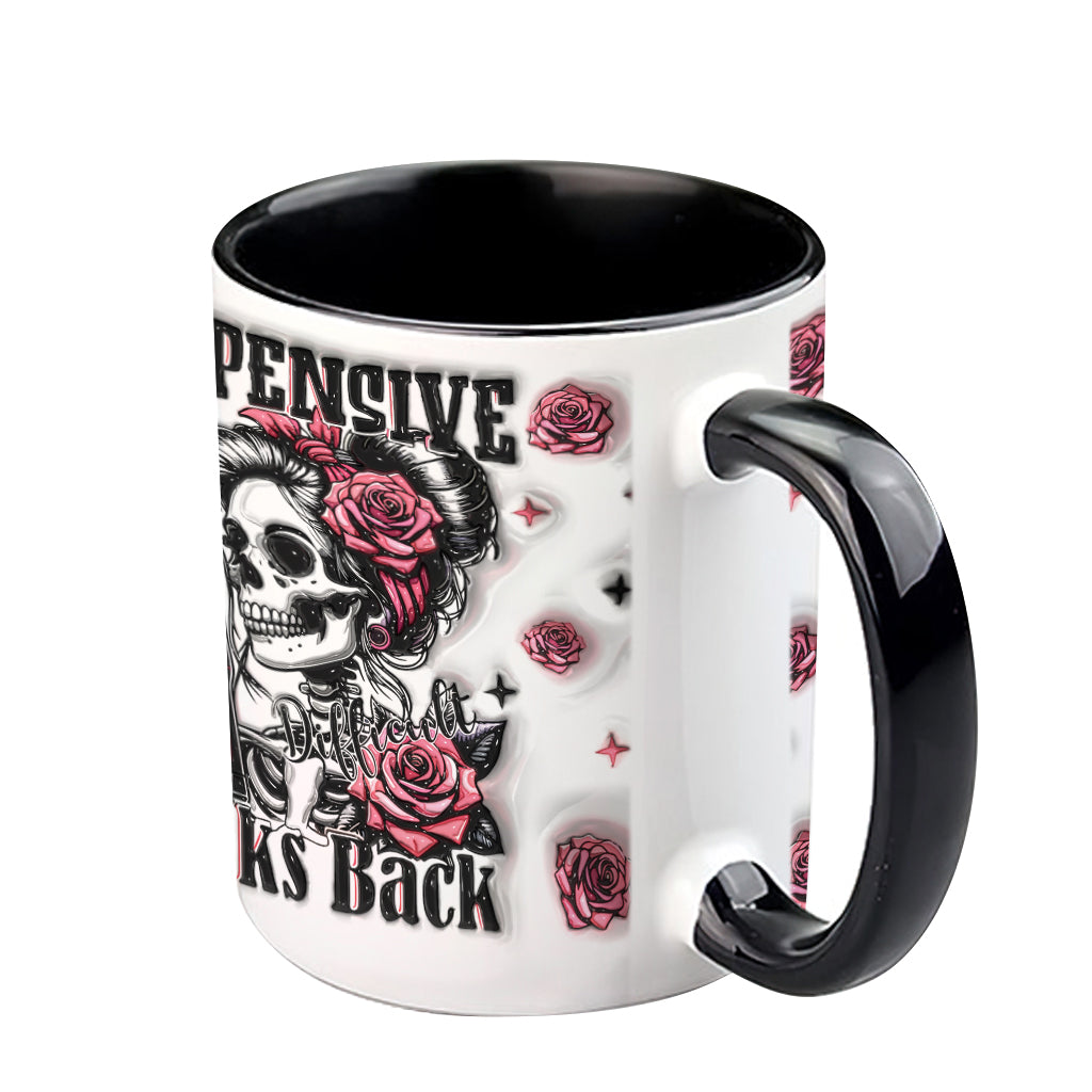 Personalisierte Tasse mit Totenkopf-Motiv und Blumendekor