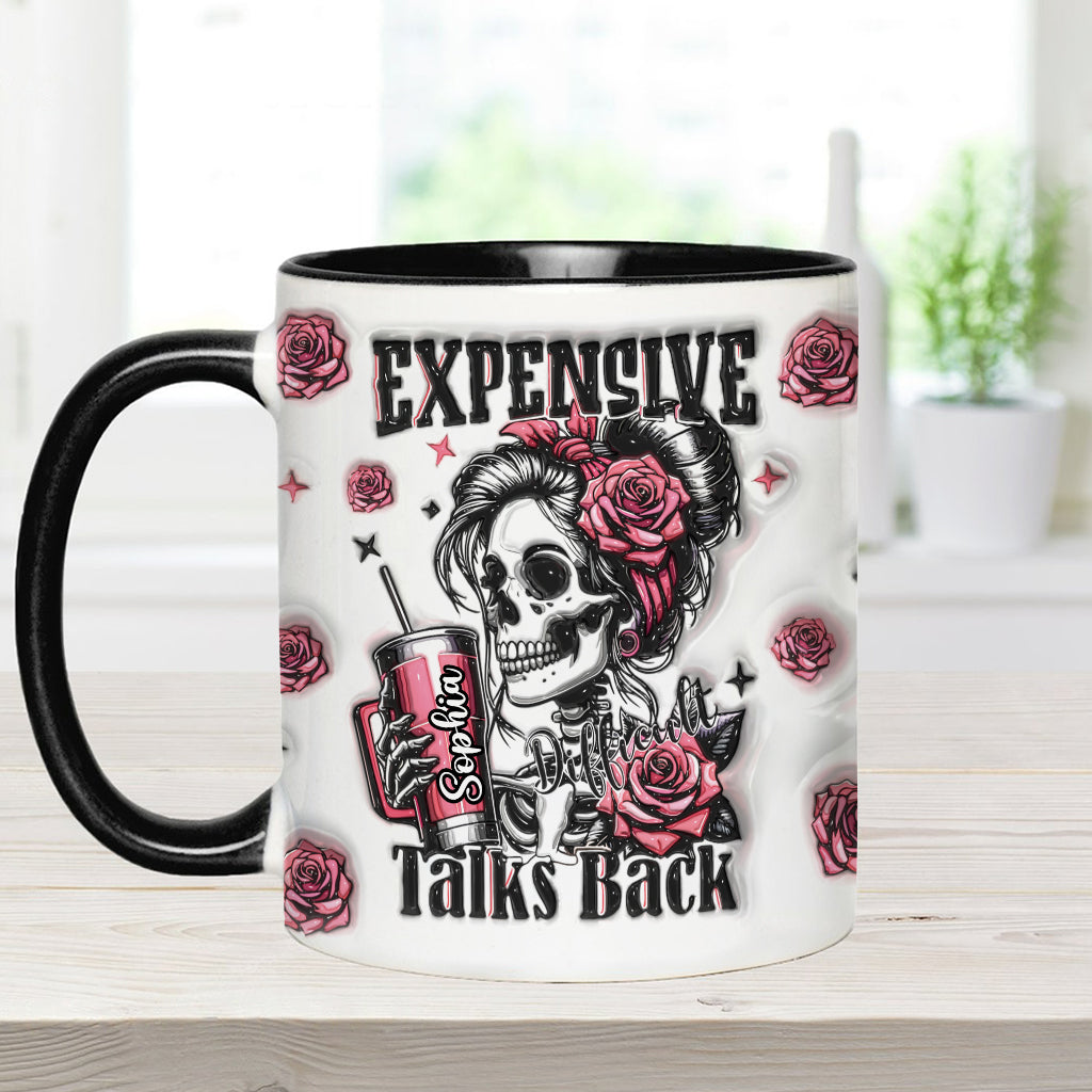 Personalisierte Tasse mit Totenkopf-Motiv und Blumendekor