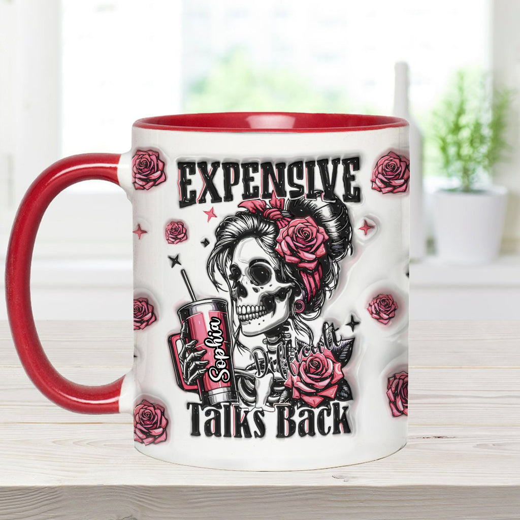 Personalisierte Tasse mit Totenkopf-Motiv und Blumendekor