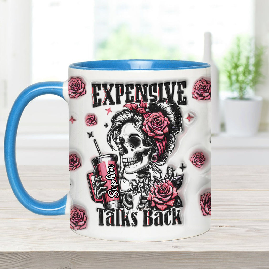 Personalisierte Tasse mit Totenkopf-Motiv und Blumendekor