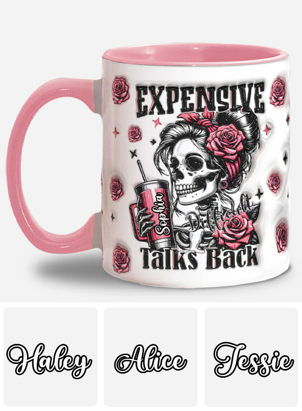 Personalisierte Tasse mit Totenkopf-Motiv und Blumendekor