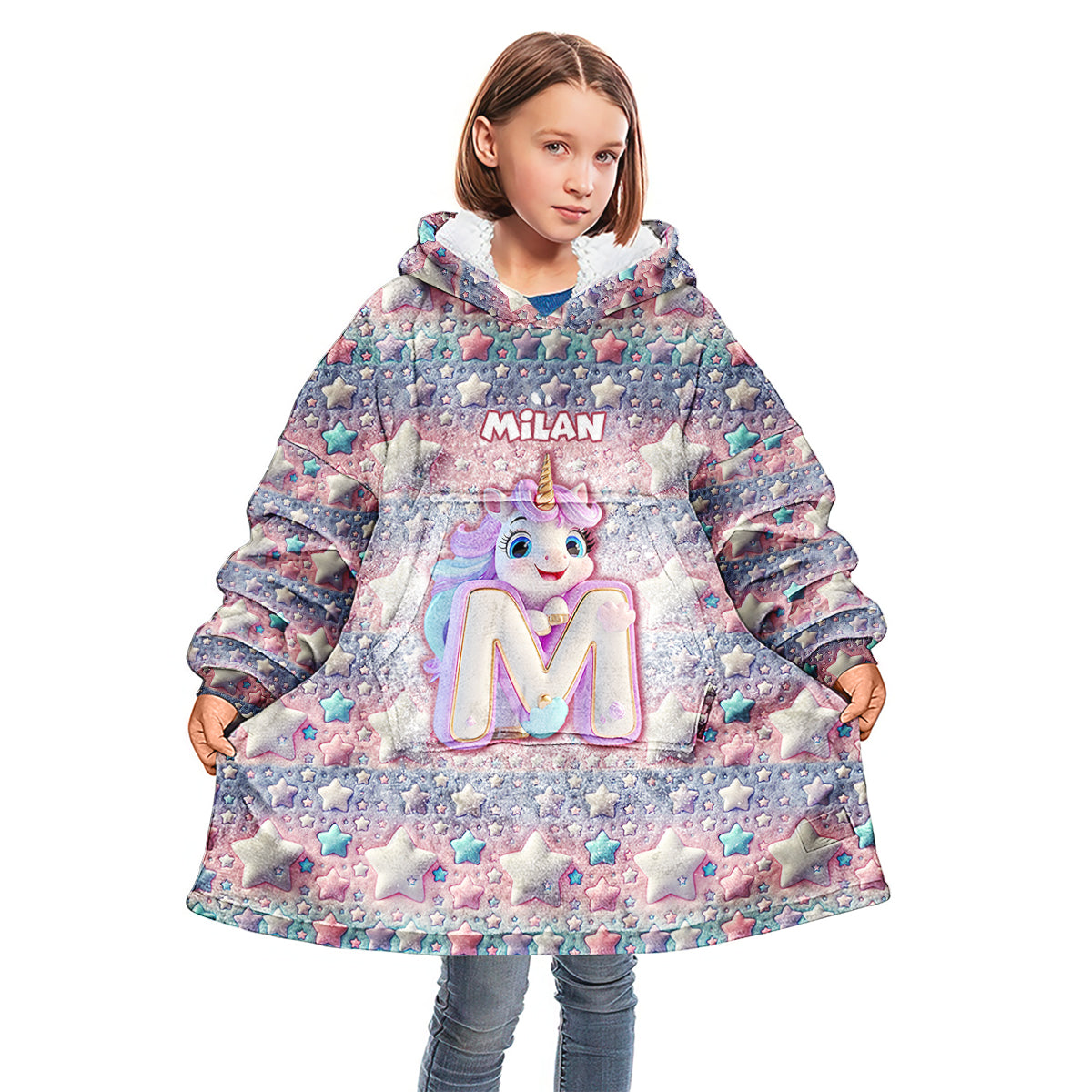 Cute Unicorn - Personalized Kid Blanket Hoodie
