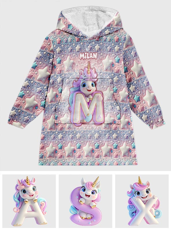 Cute Unicorn - Personalized Kid Blanket Hoodie