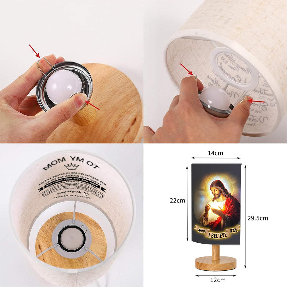 Ich glaube an dich – Personalisierte christliche Tischlampe mit Holzsockel