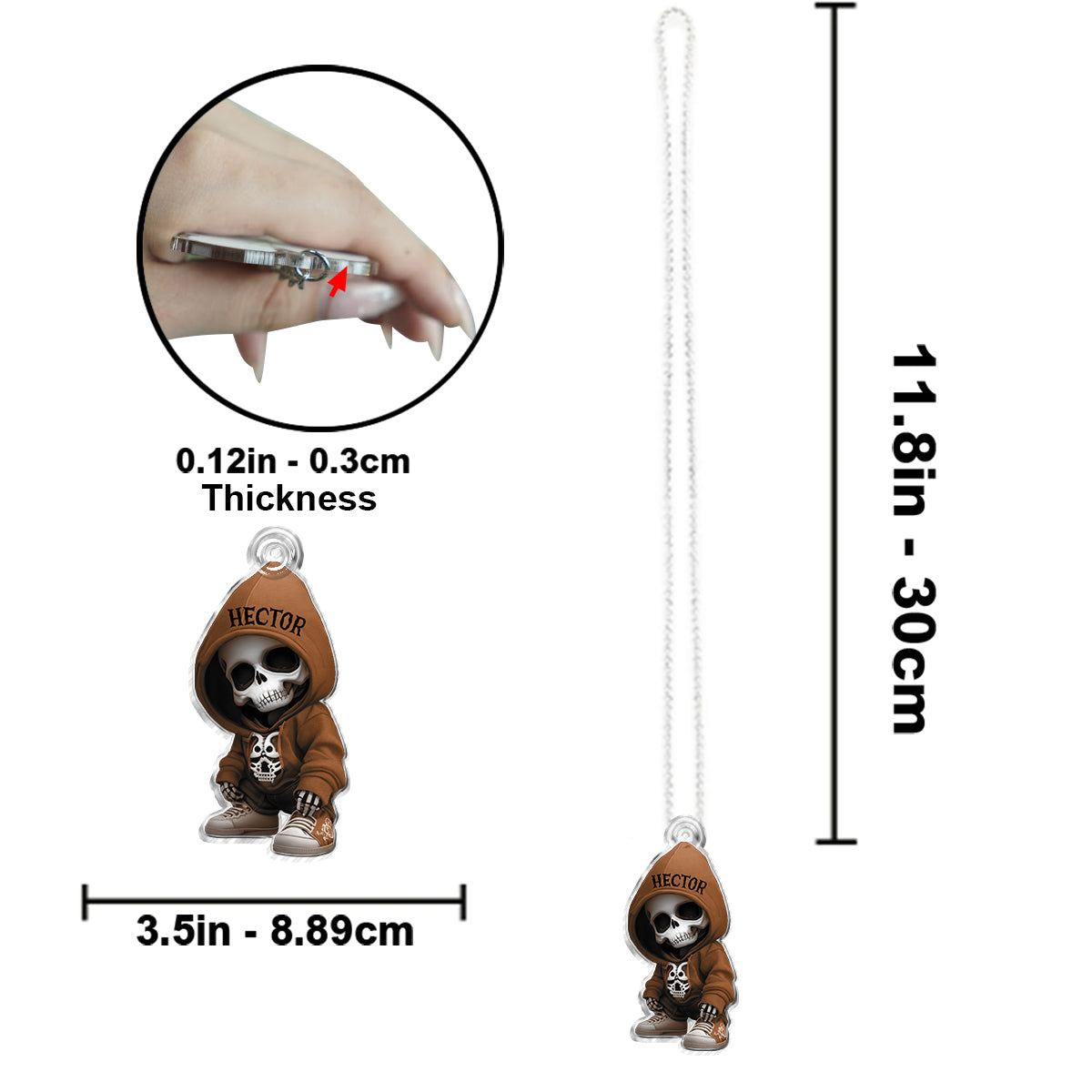 Stilvolles Skelett – Personalisierter Totenkopf als Autoanhänger in individueller Form