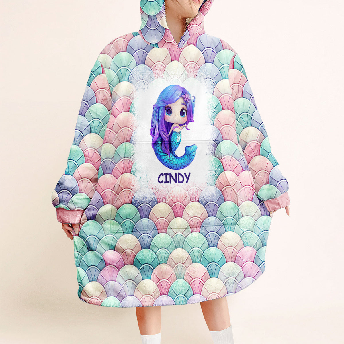 Niedliche Meerjungfrau – Personalisierte Kinderdecke mit Kapuze
