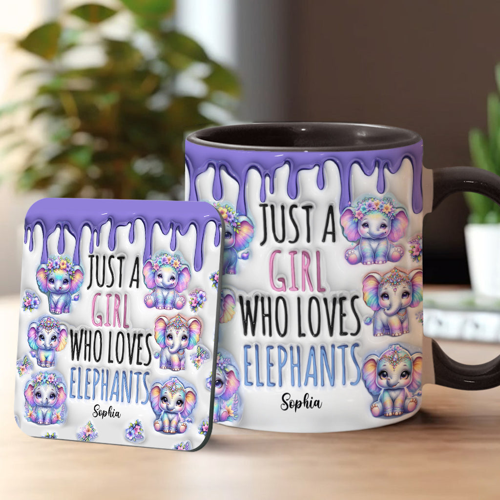 Einfach ein Mädchen, das Elefanten liebt – personalisierte Tasse mit Elefantenmotiv