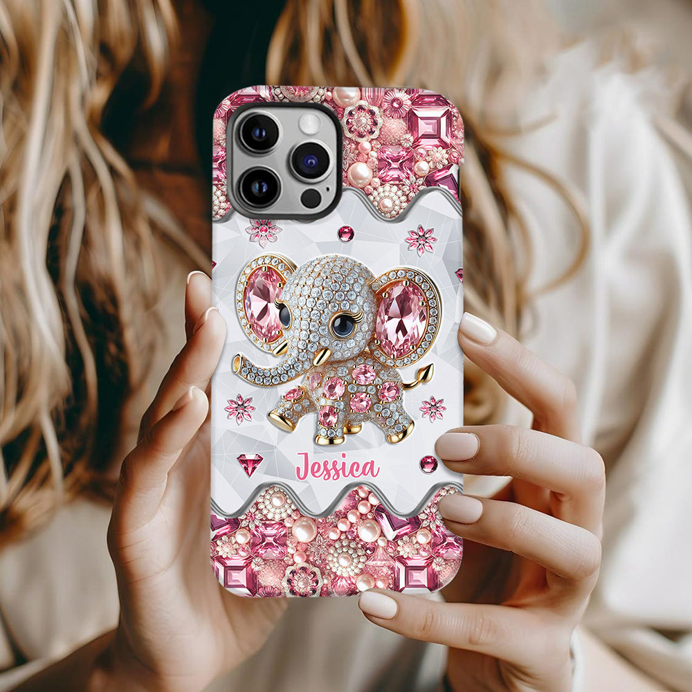 Einfach ein Mädchen, das Elefanten liebt – Personalisierte Handyhülle mit Elefanten-Vollbild