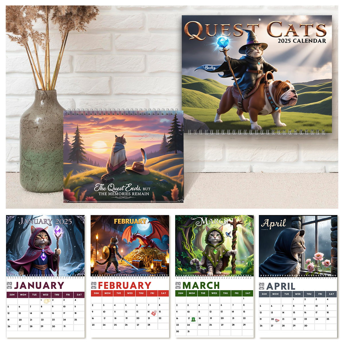 Quest Cat 2025 – Personalisierter Katzen-Wandkalender & Tischkalender