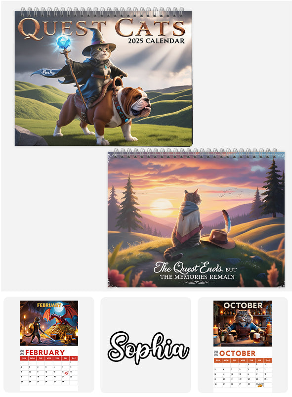 Quest Cat 2025 – Personalisierter Katzen-Wandkalender & Tischkalender