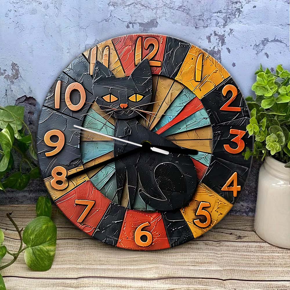 Ich liebe schwarze Katzen – Wanduhr mit schwarzer Katze