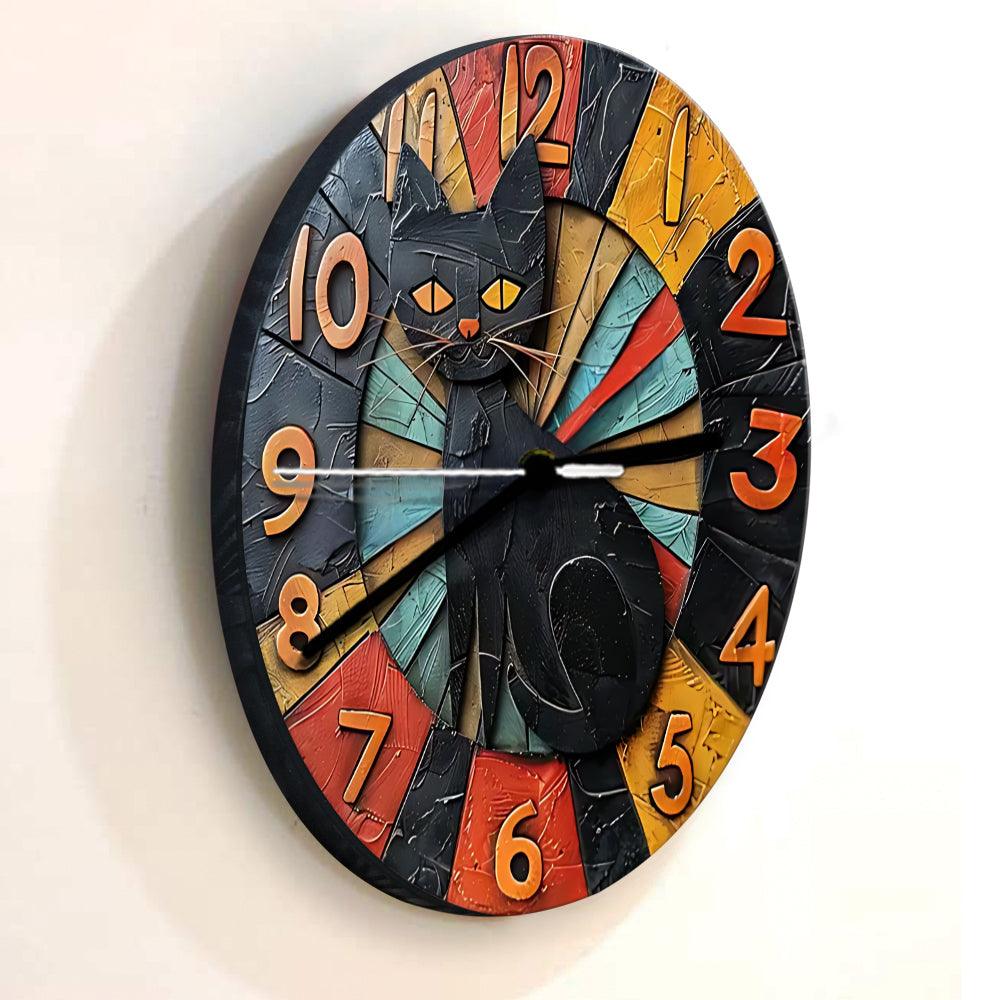 Ich liebe schwarze Katzen – Wanduhr mit schwarzer Katze