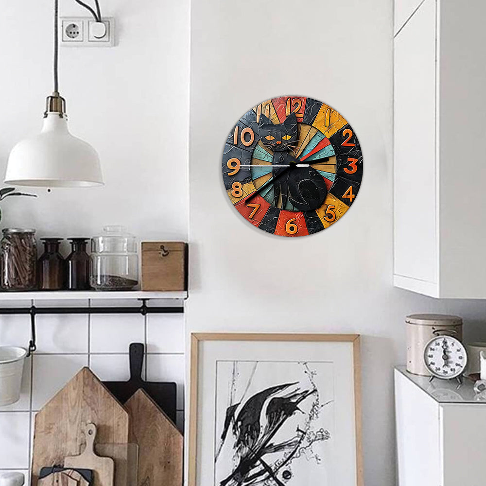 Ich liebe schwarze Katzen – Wanduhr mit schwarzer Katze