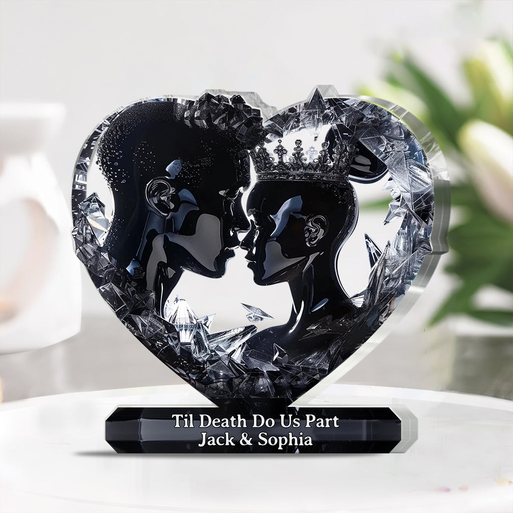 Bis dass der Tod uns scheidet – Personalisierte Acrylplakette in individueller Form für Paare