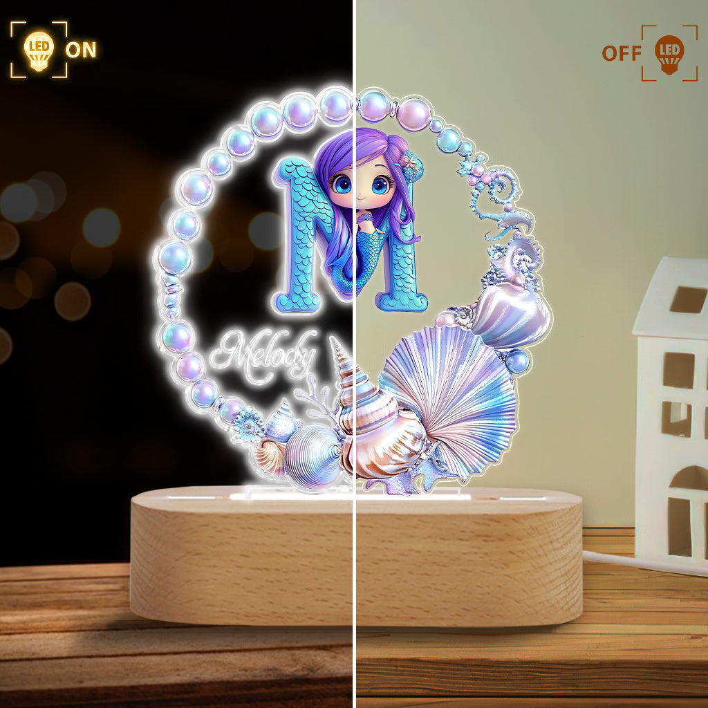 Ozeanperlenkranz Meerjungfrauenbuchstabe - Personalisierte kindgerechte Plakettenleuchte