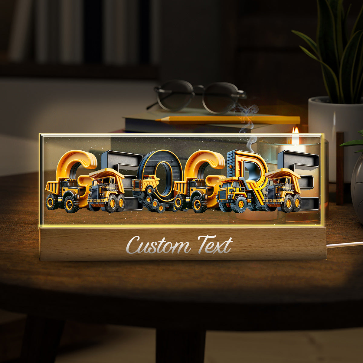 Baustellenfahrzeug-Namenslicht – Personalisierte LED-Nachtleuchte für Kinder