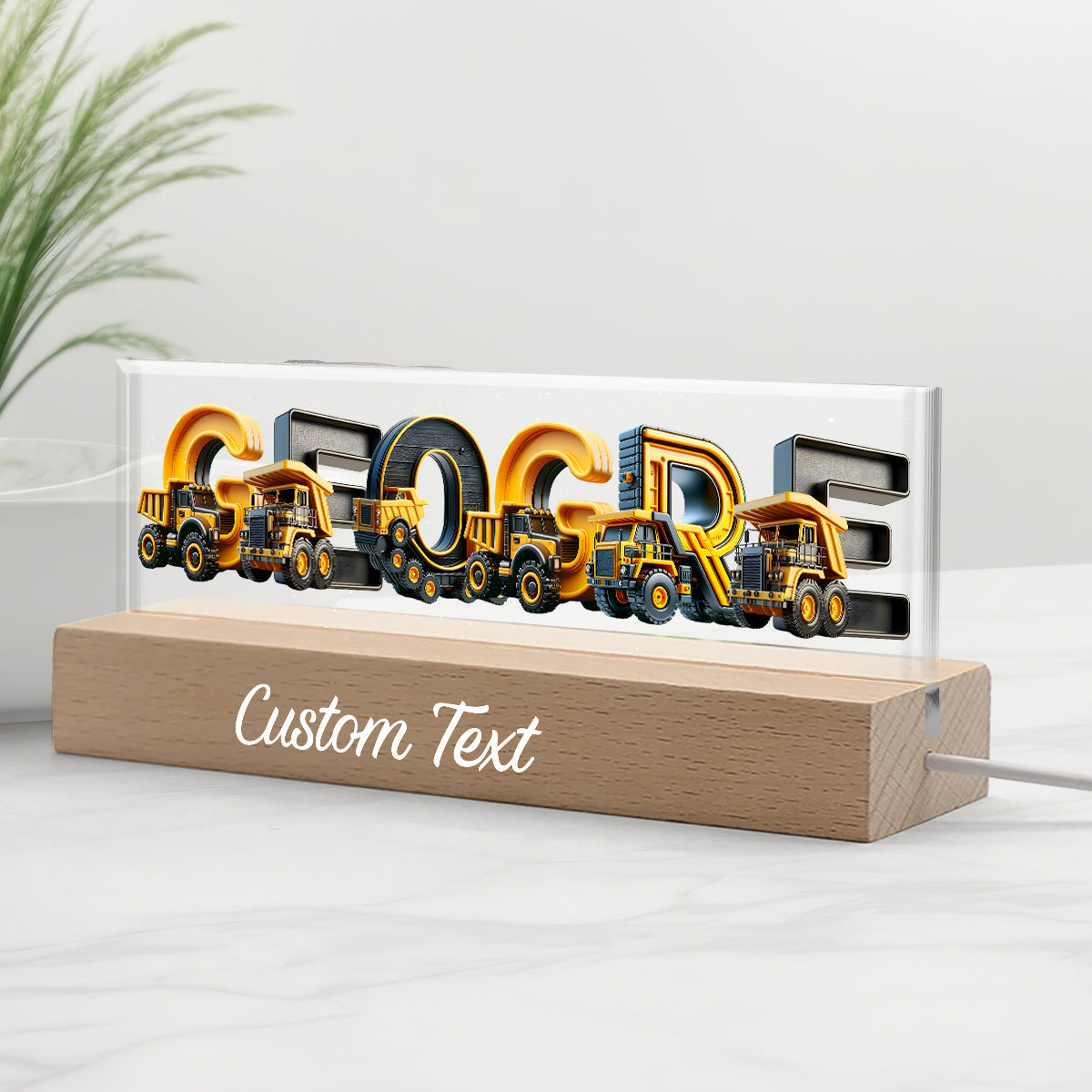 Baustellenfahrzeug-Namenslicht – Personalisierte LED-Nachtleuchte für Kinder