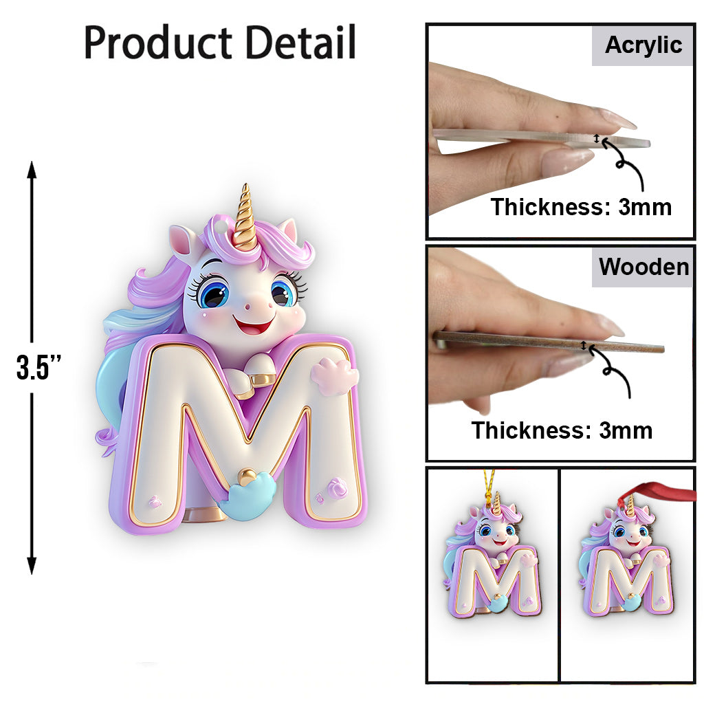 Cute Unicorn Letter Ornament - Personalized Kid Ornament