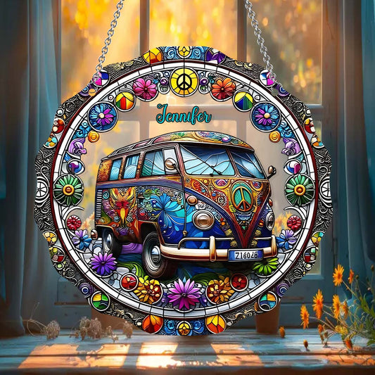 Cool Caravan – Personalisierter Hippie-Fensterhänger als Sonnenfänger