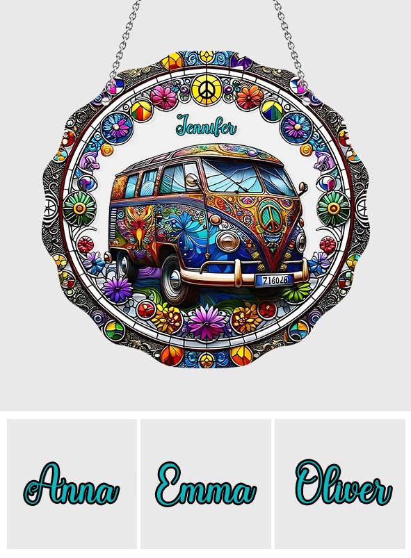 Cool Caravan – Personalisierter Hippie-Fensterhänger als Sonnenfänger