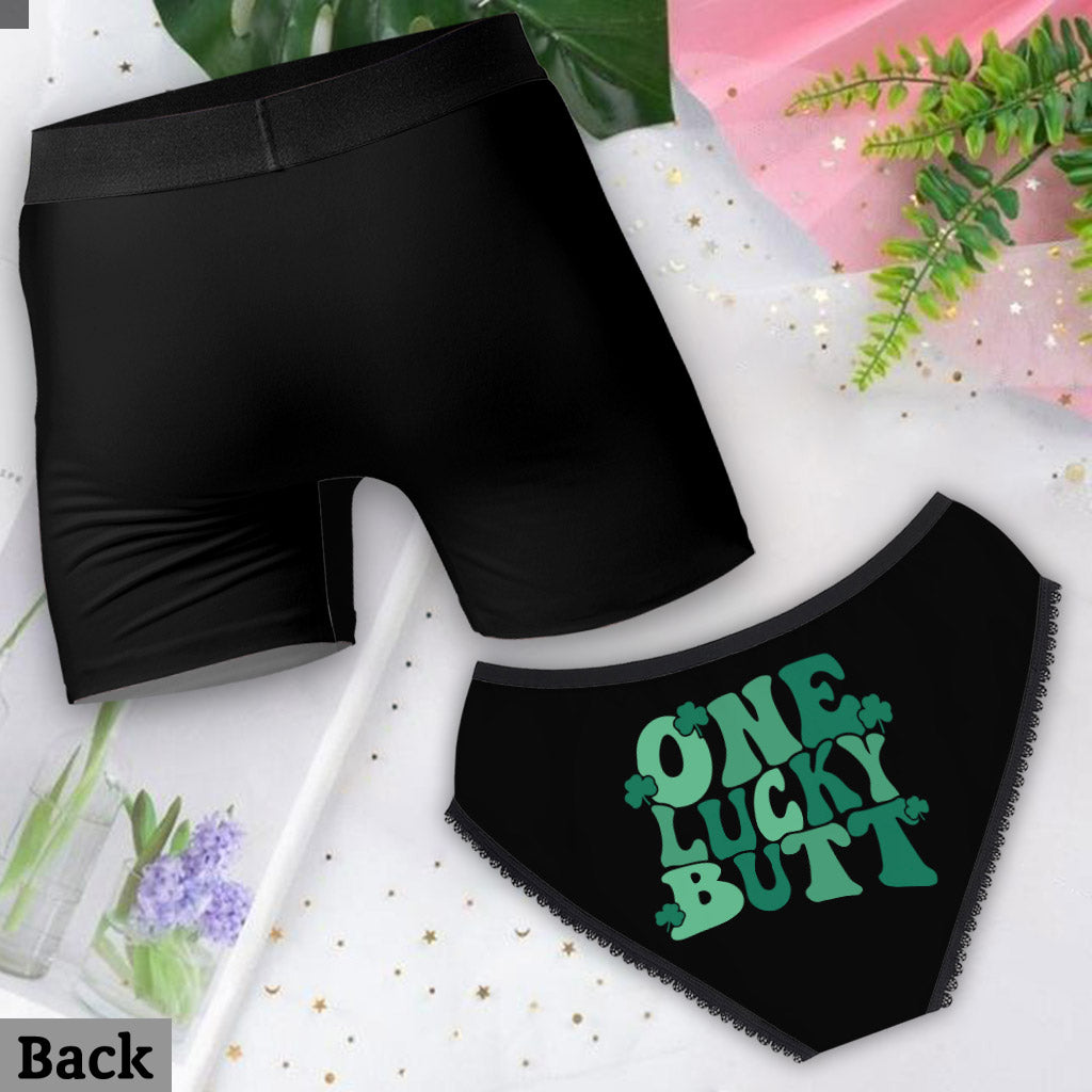 Ein Glückspilz, Glücksklee, Kleeblatt, frech – personalisierte Damen-Slips und Herren-Boxershorts mit Spitzenrand