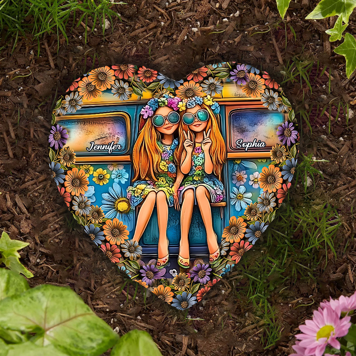 Soul Sisters Journey: Frieden & Fernweh - Personalisierter Hippie-Herzstein