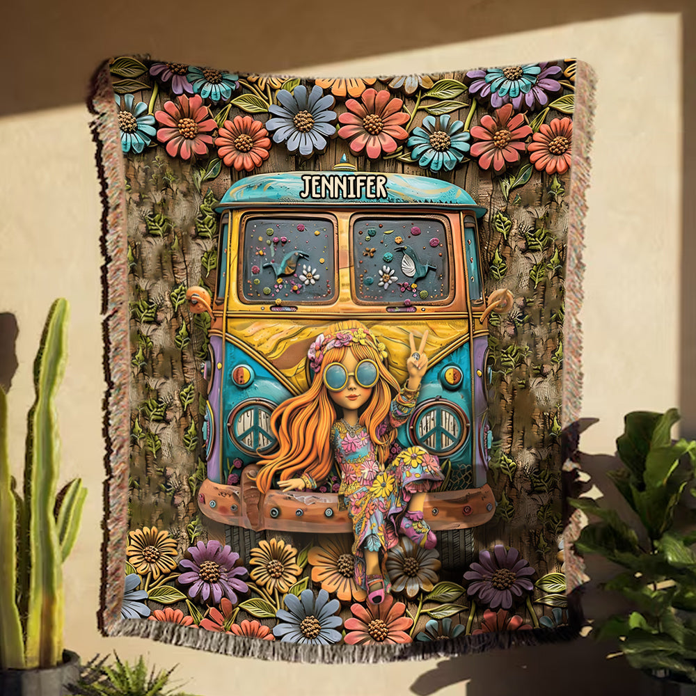 Hippie Lover - Personalized Hippie Woven Blanket