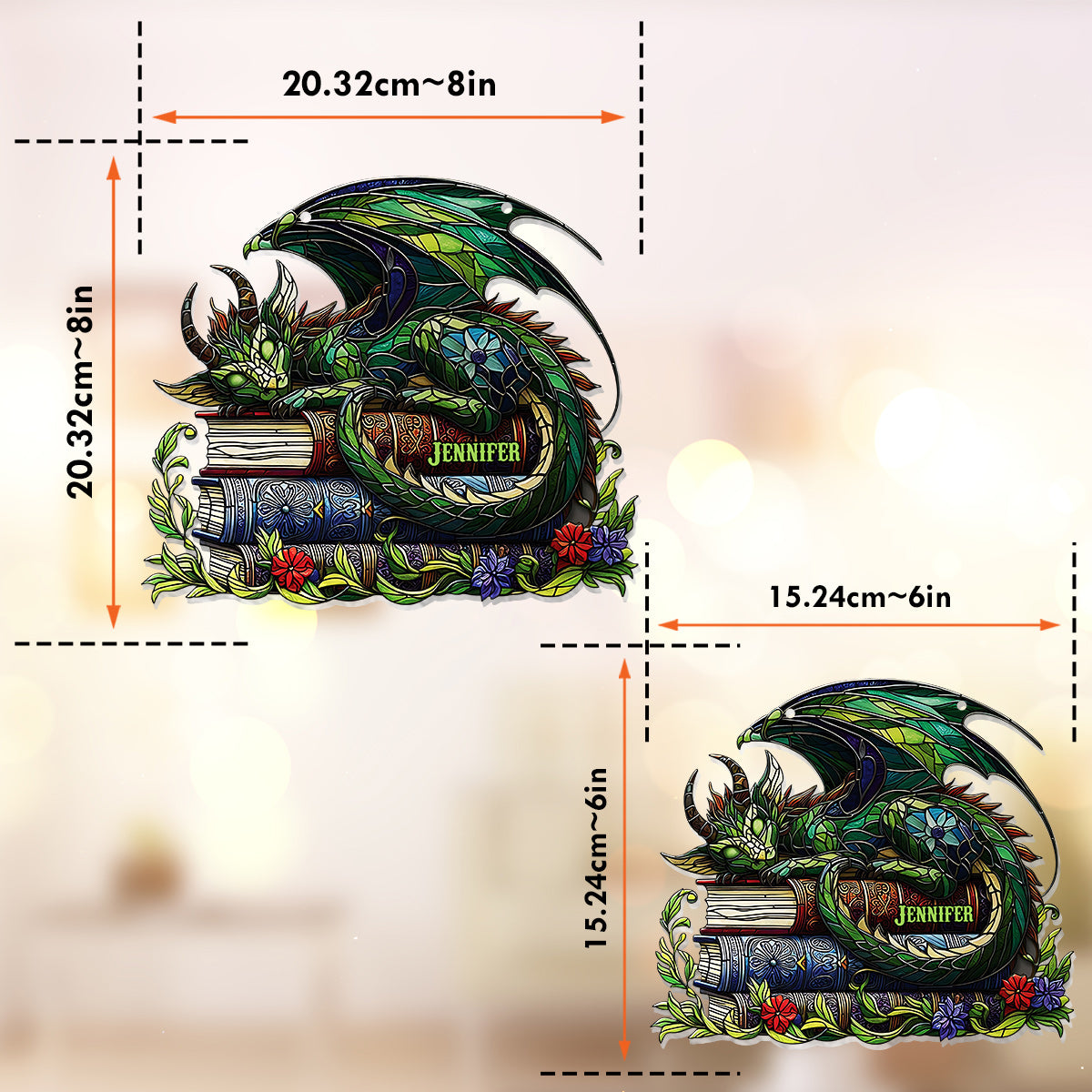 Ich bin kein Bücherwurm, ich bin ein Bücherdrache – Personalisierter Buch-Fensterhänger als Sonnenfänger 