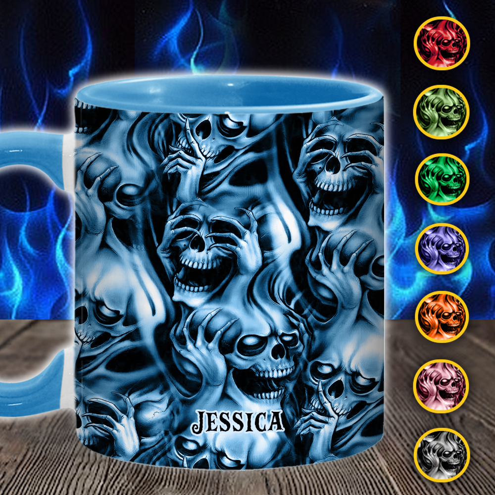Nichts hören, nichts sagen, nichts sehen – personalisierte Tasse mit Totenkopf-Akzent