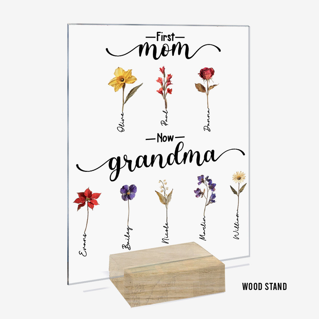 Erst Mutter, jetzt Oma, Geburtsblume personalisieren - Personalisierte transparente Acrylplakette für Oma