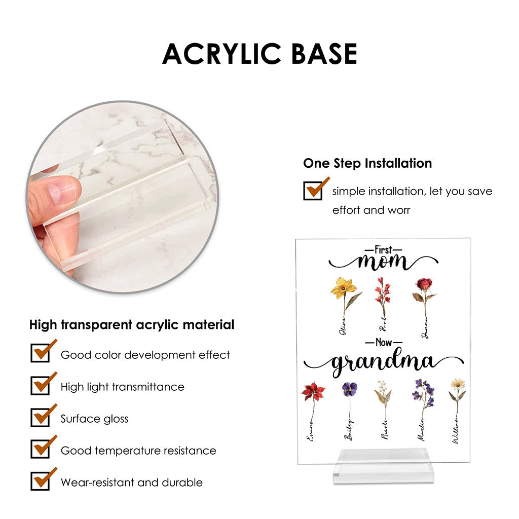 Erst Mutter, jetzt Oma, Geburtsblume personalisieren - Personalisierte transparente Acrylplakette für Oma