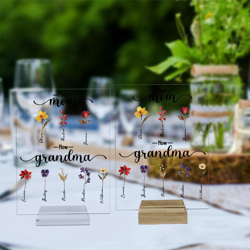 Erst Mutter, jetzt Oma, Geburtsblume personalisieren - Personalisierte transparente Acrylplakette für Oma