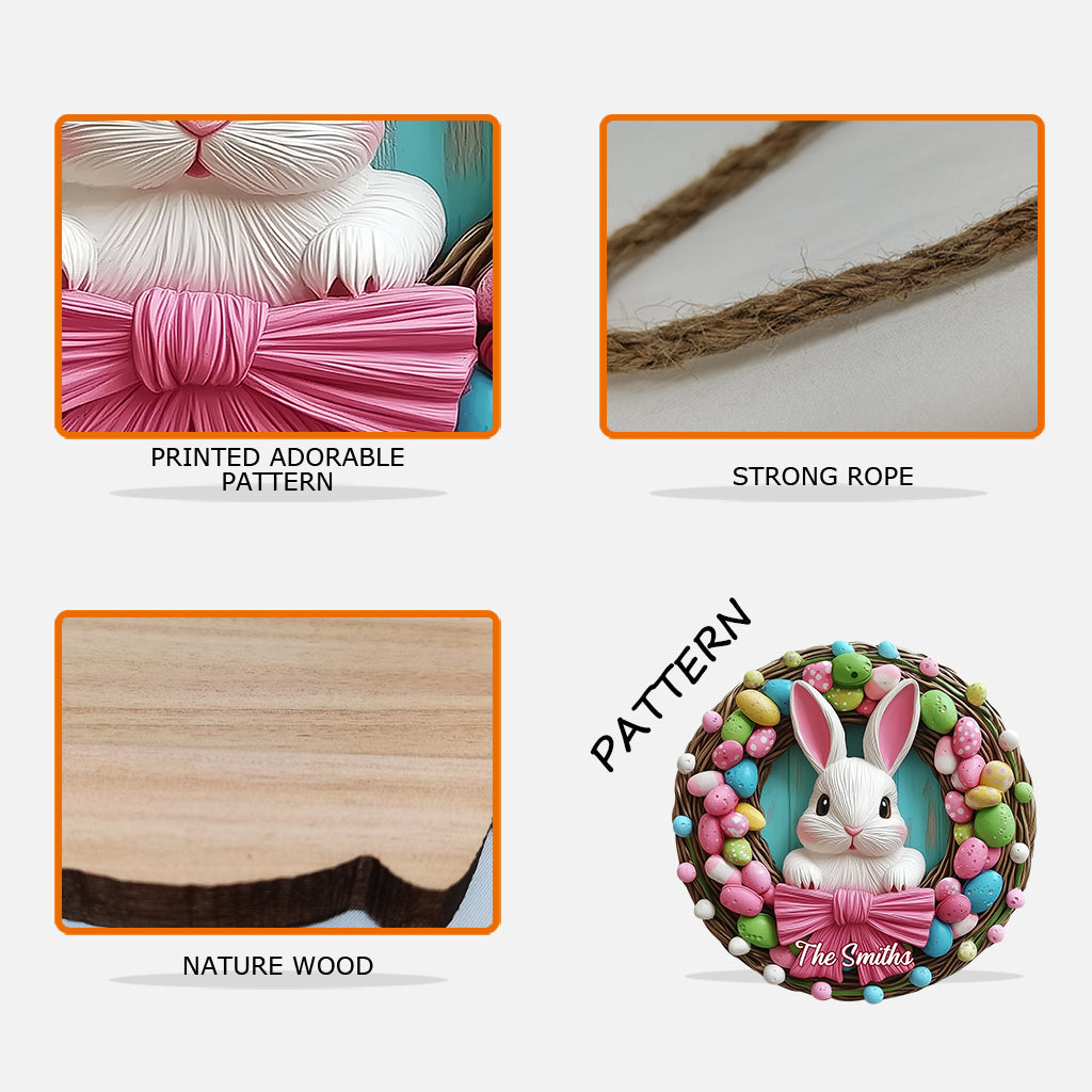 Osterhasenkranz - Personalisiertes, individuell geformtes Holzschild für die Familie