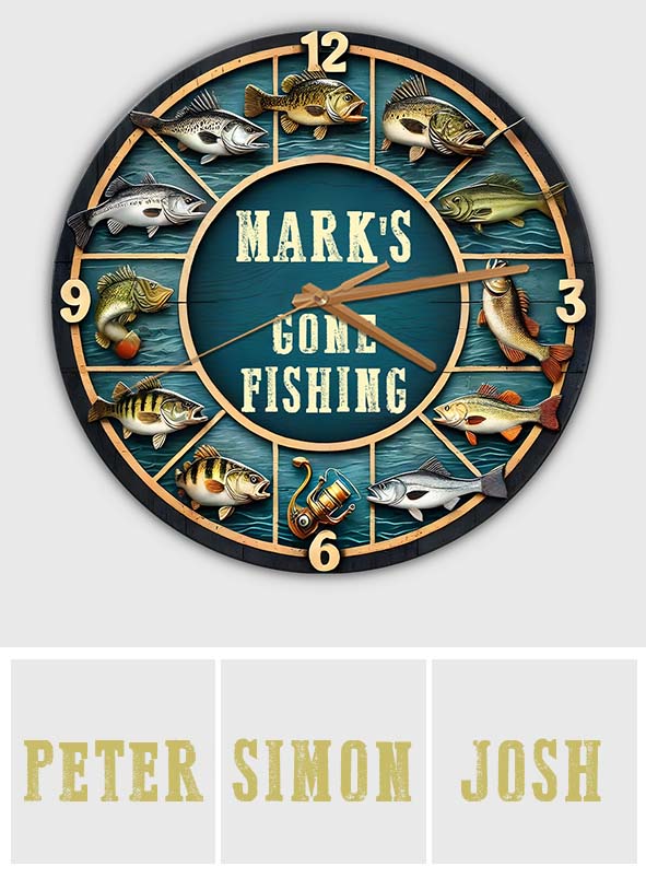 Gone Fishing Time - Personalized Fishing Wall Clock