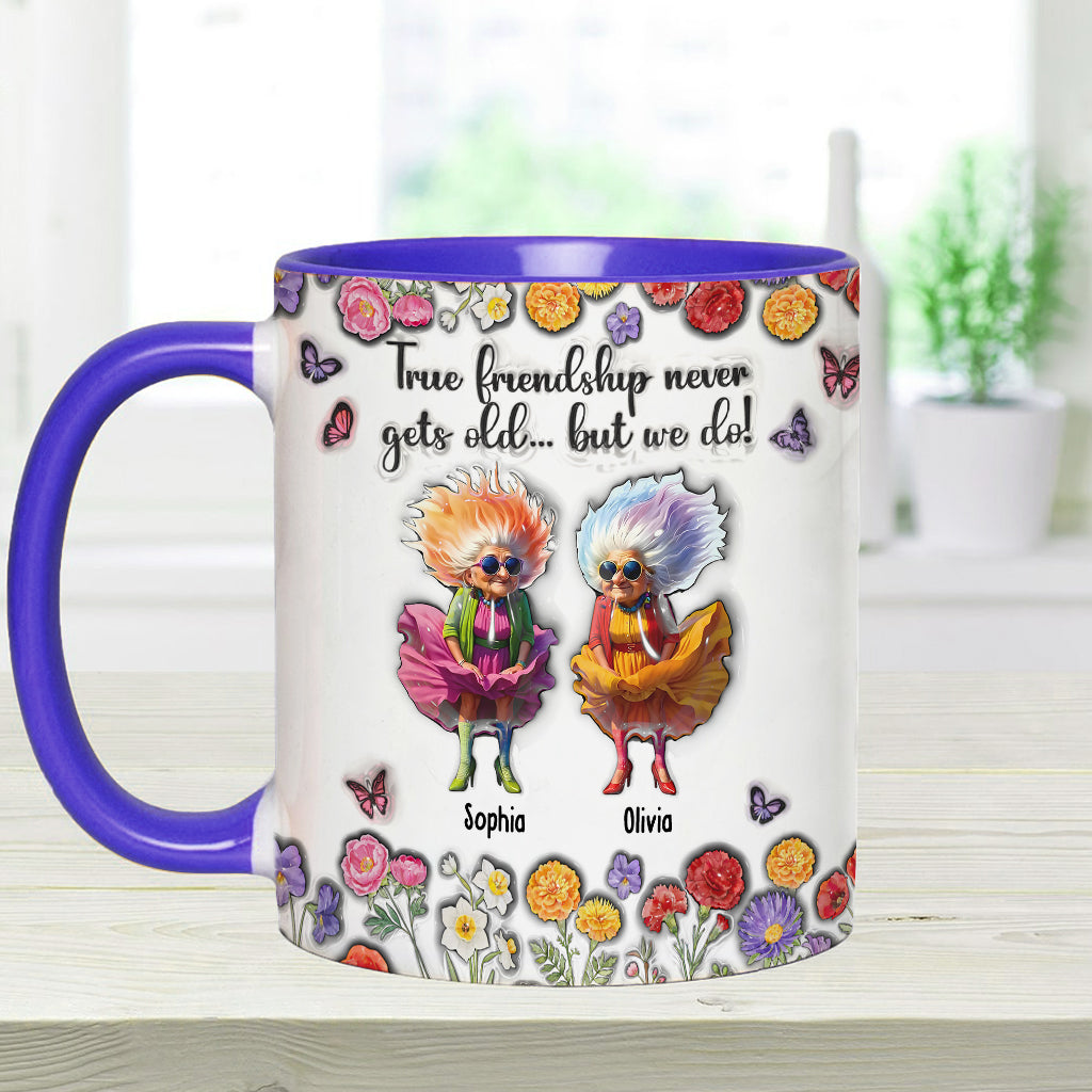 Wahre Freundschaft wird nie alt... aber wir schon! – Personalisierter Bestie-Akzentbecher