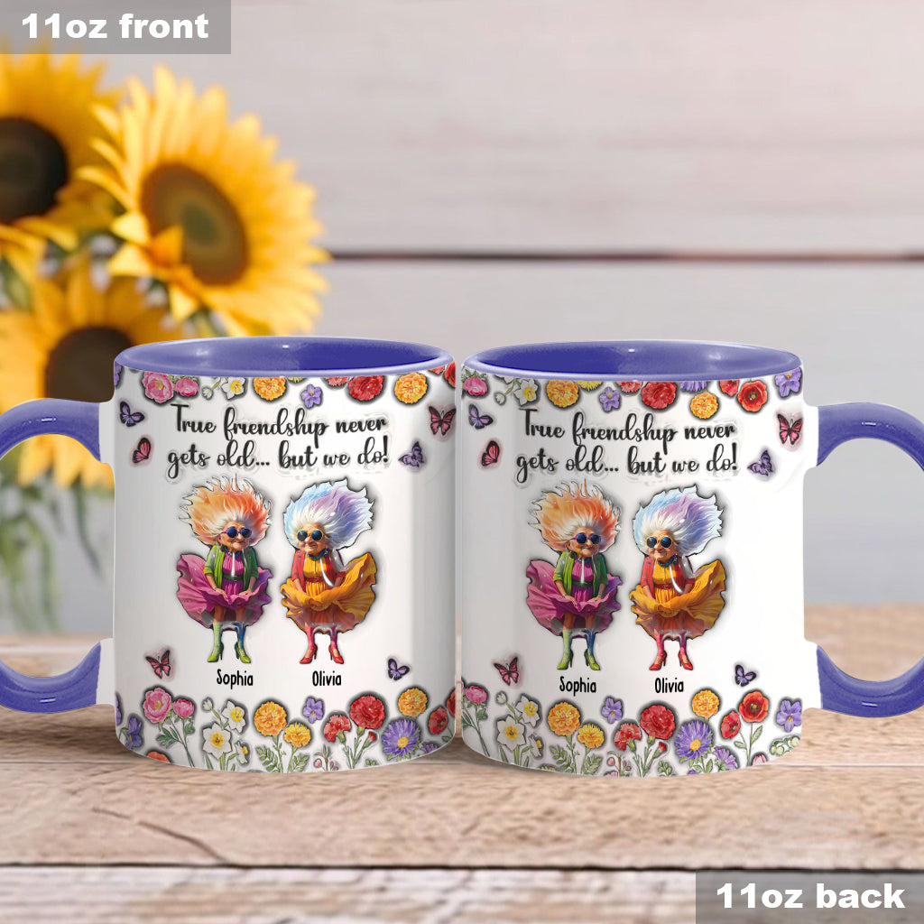 Wahre Freundschaft wird nie alt... aber wir schon! – Personalisierter Bestie-Akzentbecher