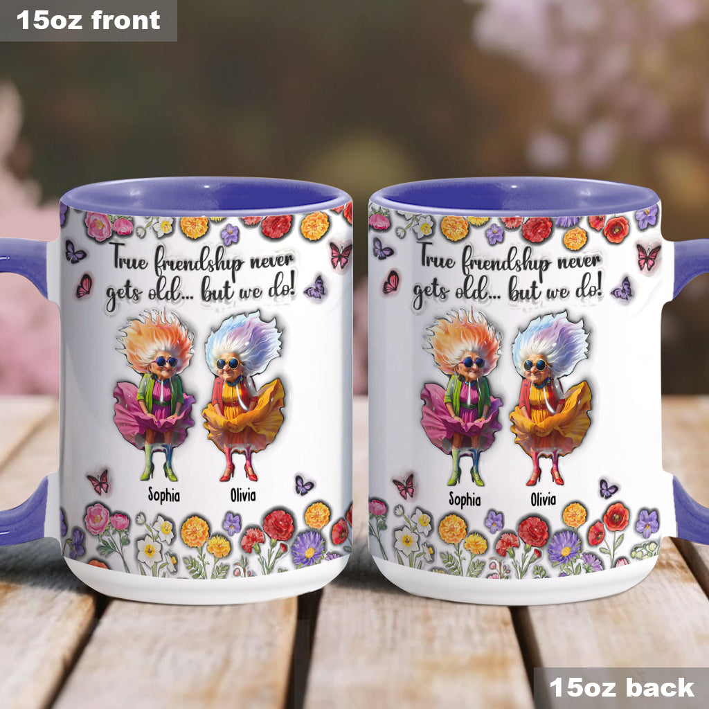 Wahre Freundschaft wird nie alt... aber wir schon! – Personalisierter Bestie-Akzentbecher