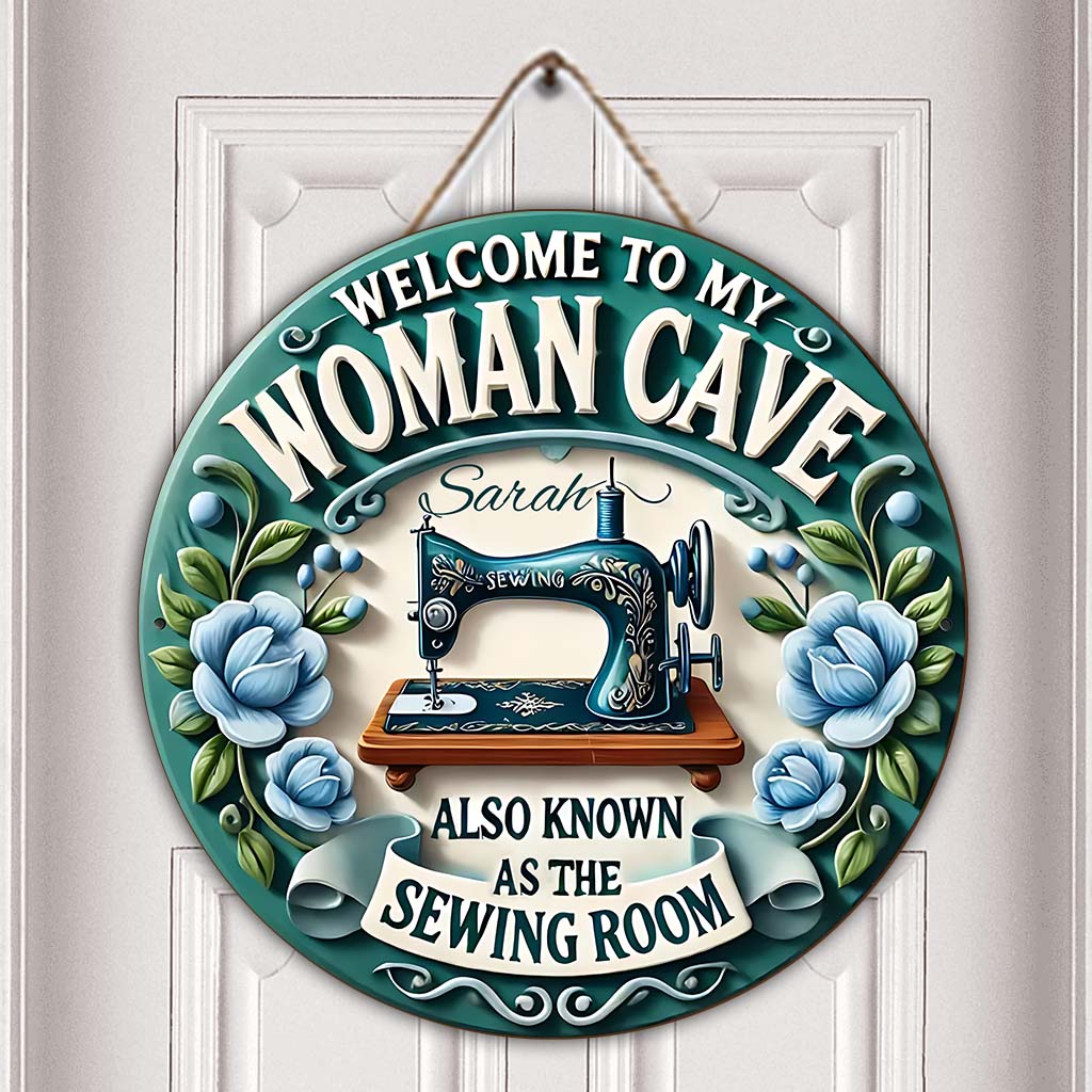 Willkommen in meinem Nähzimmer – Personalisiertes Nähzimmer-Rundschild aus Holz