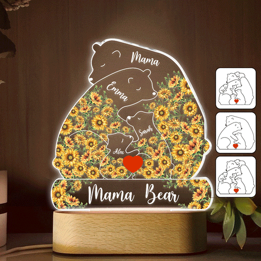 Mama Bär Sonnenblume – Personalisierte, mutterförmige Plakettenleuchte