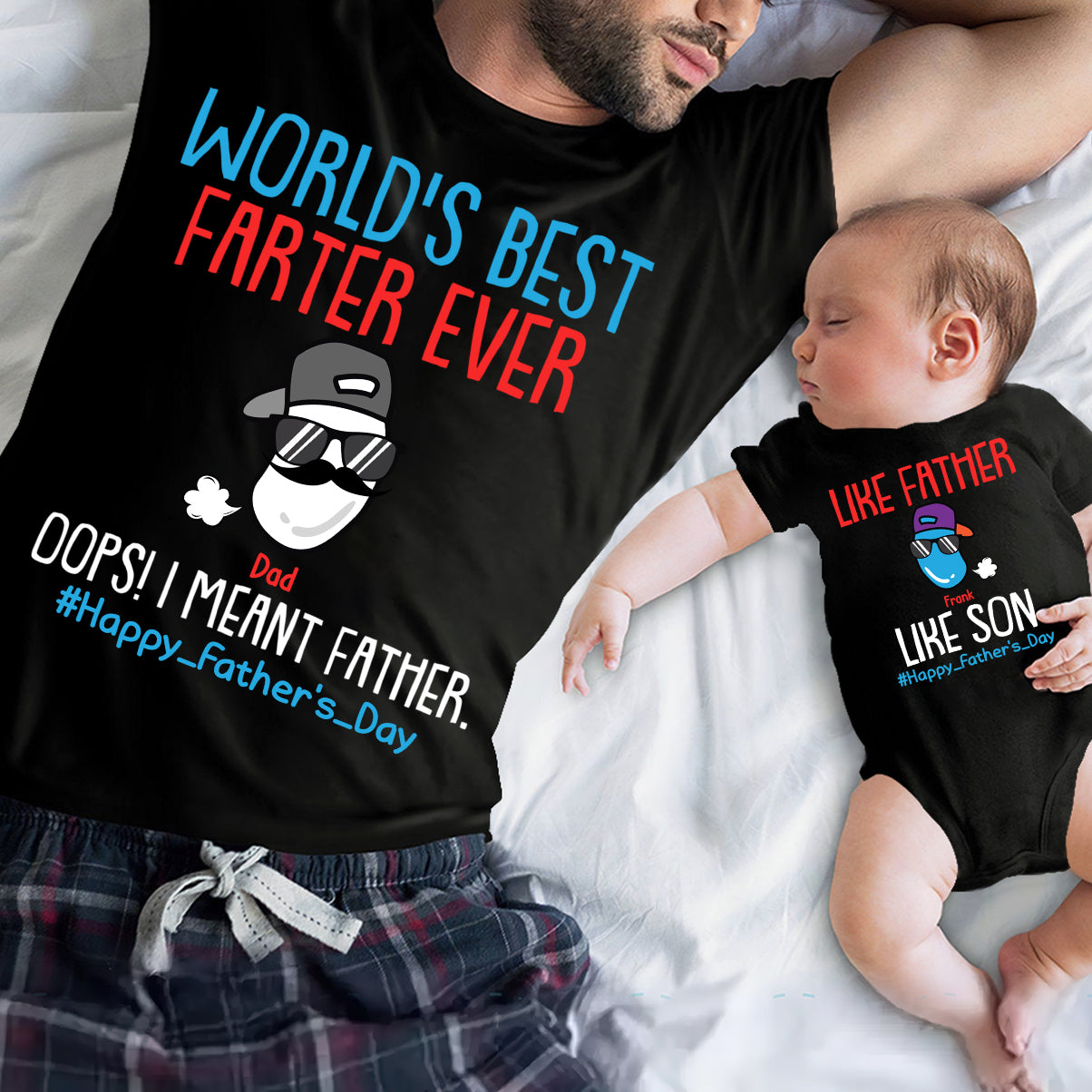 Weltbester Furzer in Ausbildung – Personalisiertes Vater-T-Shirt und Baby-Body