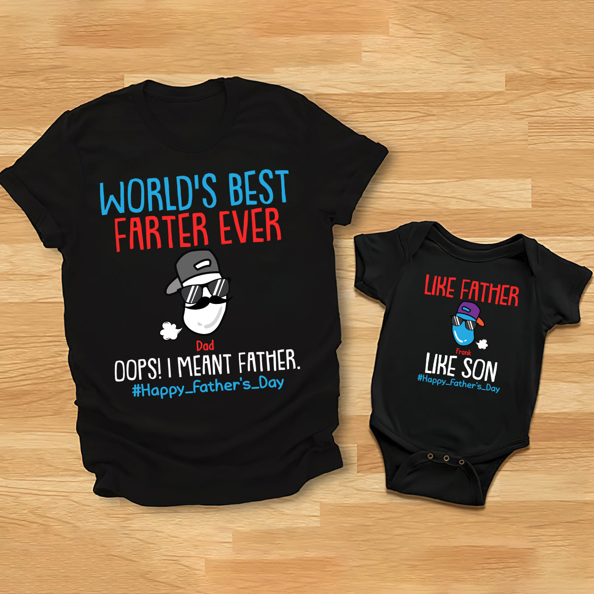 Weltbester Furzer in Ausbildung – Personalisiertes Vater-T-Shirt und Baby-Body