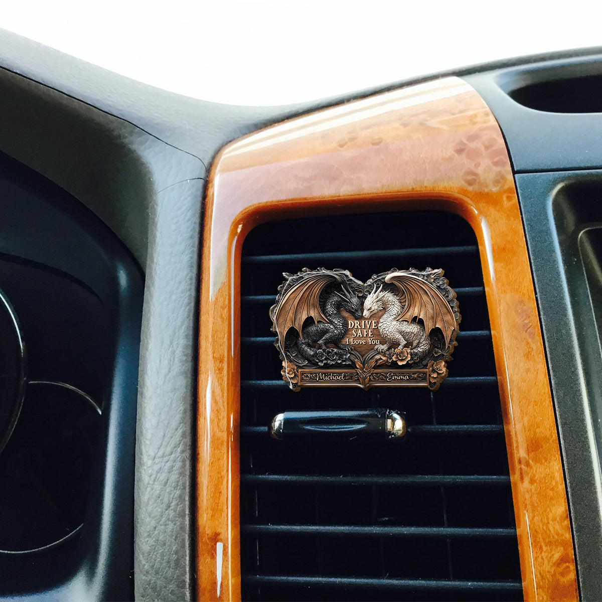 Fahr vorsichtig, ich liebe dich – personalisierter, drachenförmiger Auto-Sonnenblendenclip