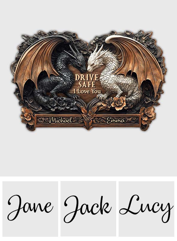 Fahr vorsichtig, ich liebe dich – personalisierter, drachenförmiger Auto-Sonnenblendenclip