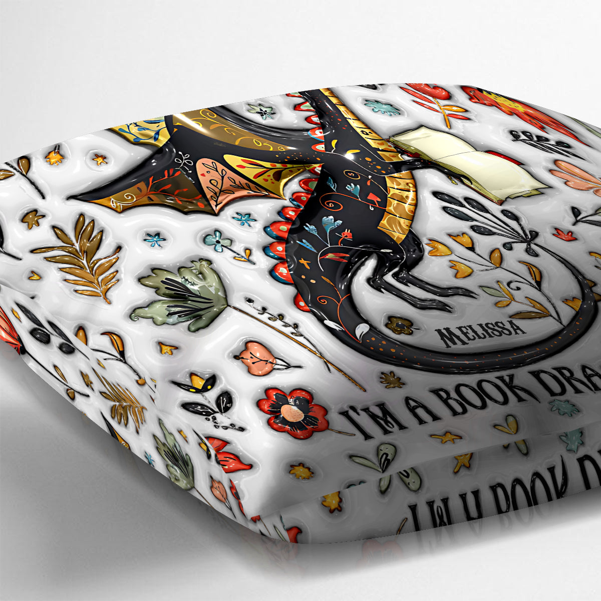 Ich bin kein Bücherwurm, ich bin ein Bücherdrache – Personalisiertes Buchkissen