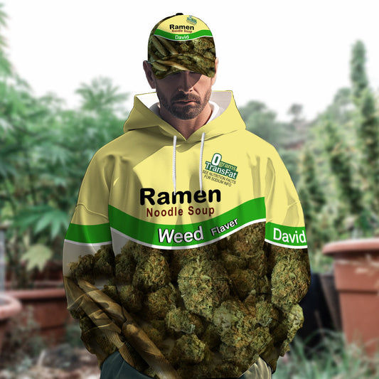 Casual Food – Personalisierter Hoodie und klassische Kappe mit Weed-Allover-Print